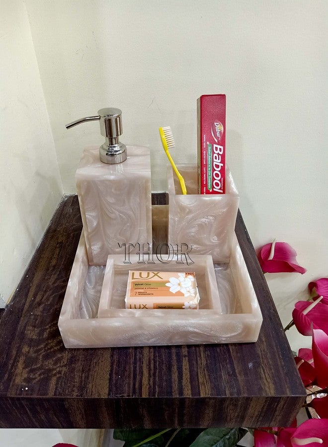 THOR INSTRUMENTS Stylish Luxury Bathroom Sets Stone - Bathroom Accessories Decor/Soap Dispenser, Tooth Brush Holder and Soap Dish and Towel Tray Set of 4 Rustic Vintage Home Decor Gifts - Image 4